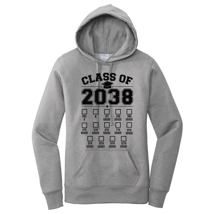 Class Of 2038 Grow With Me Checklist Prek To 12th Grade Gift Women's Pullover Hoodie