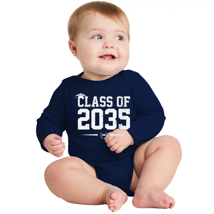 Class Of 2035 Grow With Me Graduation First Day Of School Funny Baby Long Sleeve Bodysuit