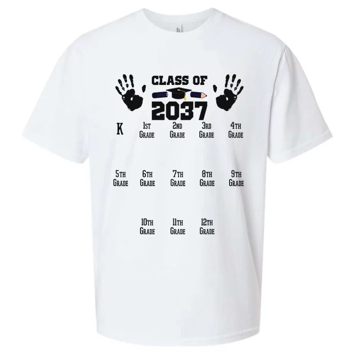 Class Of 2037 Grow With Me Handprint Prek 12th Grade Sueded Cloud Jersey T-Shirt