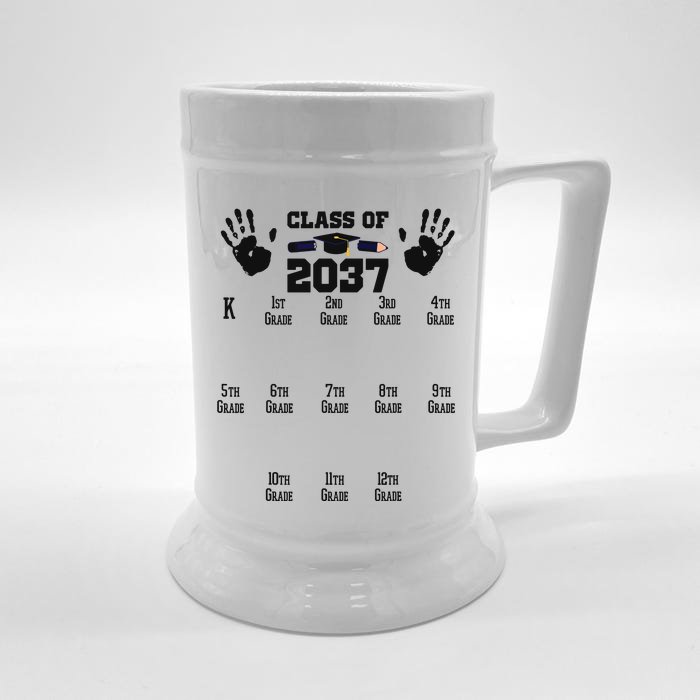 Class Of 2037 Grow With Me Handprint Prek 12th Grade Front & Back Beer Stein