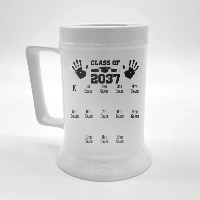 Class Of 2037 Grow With Me Handprint Prek 12th Grade Front & Back Beer Stein