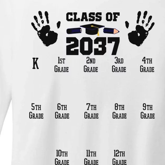 Class Of 2037 Grow With Me Handprint Prek 12th Grade Womens CVC Long Sleeve Shirt