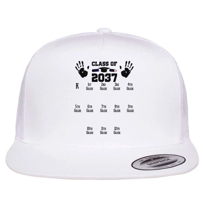 Class Of 2037 Grow With Me Handprint Prek 12th Grade Flat Bill Trucker Hat