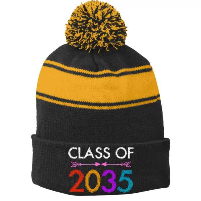 Class Of 2035 Cute Graduation Stripe Pom Pom Beanie