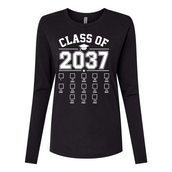 Class Of 2037 Grow With Me Checklist Kindergarten 12th Grade Womens Cotton Relaxed Long Sleeve T-Shirt