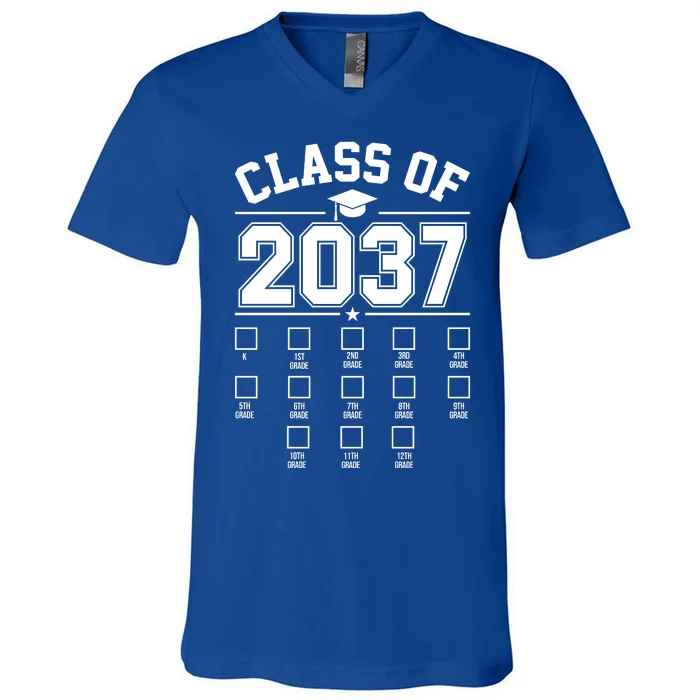 Class Of 2037 Grow With Me Checklist Kindergarten 12th Grade V-Neck T-Shirt