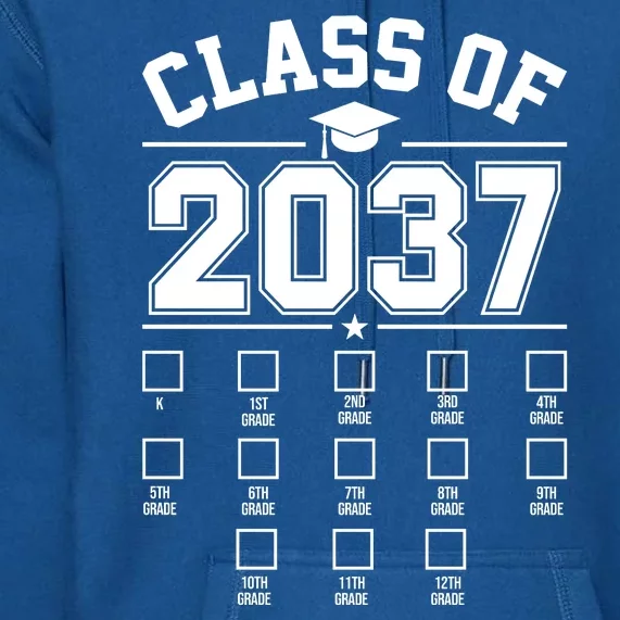 Class Of 2037 Grow With Me Checklist Kindergarten 12th Grade Premium Hoodie