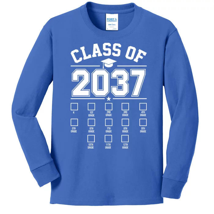 Class Of 2037 Grow With Me Checklist Kindergarten 12th Grade Kids Long Sleeve Shirt