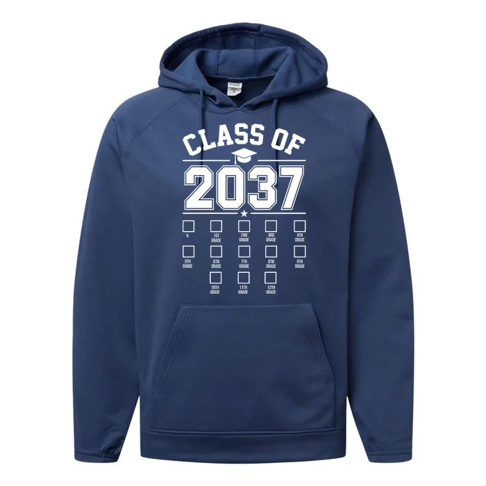 Class Of 2037 Grow With Me Checklist Kindergarten 12th Grade Performance Fleece Hoodie