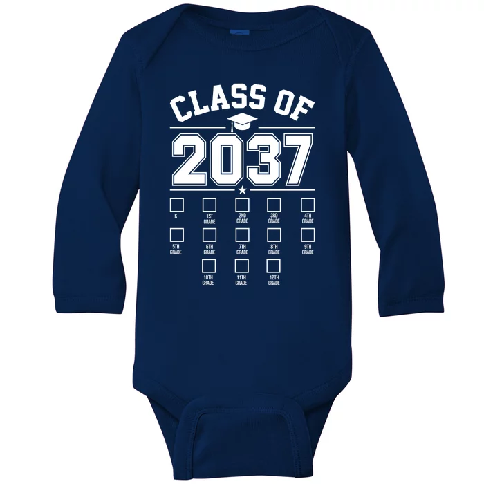 Class Of 2037 Grow With Me Checklist Kindergarten 12th Grade Baby Long Sleeve Bodysuit