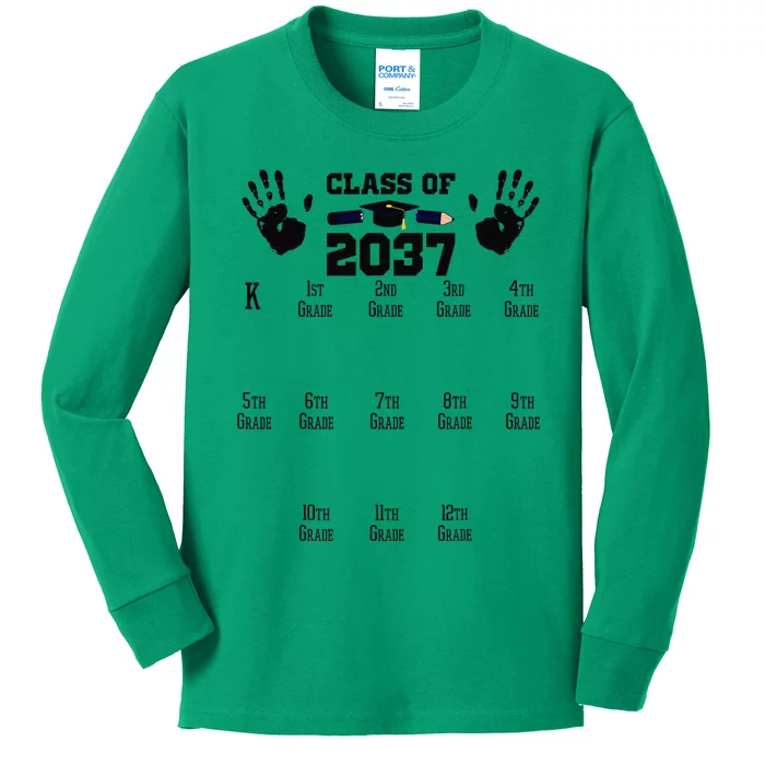 Class Of 2037 Grow With Me Handprint Prek 12th Grade Gift Kids Long Sleeve Shirt