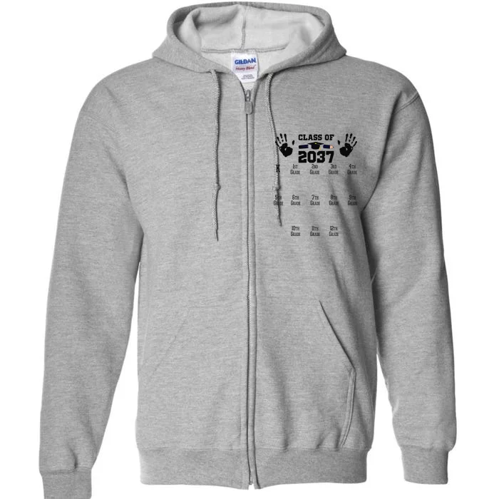 Class Of 2037 Grow With Me Handprint Prek 12th Grade Gift Full Zip Hoodie