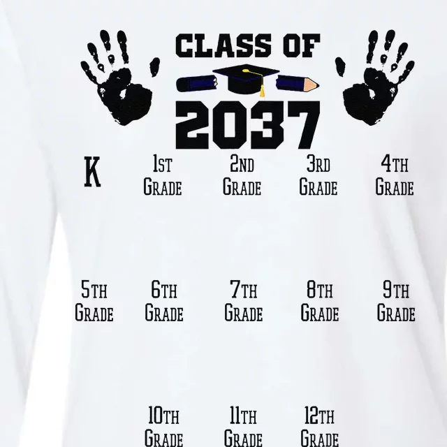 Class Of 2037 Grow With Me Handprint Prek 12th Grade Gift Womens Cotton Relaxed Long Sleeve T-Shirt