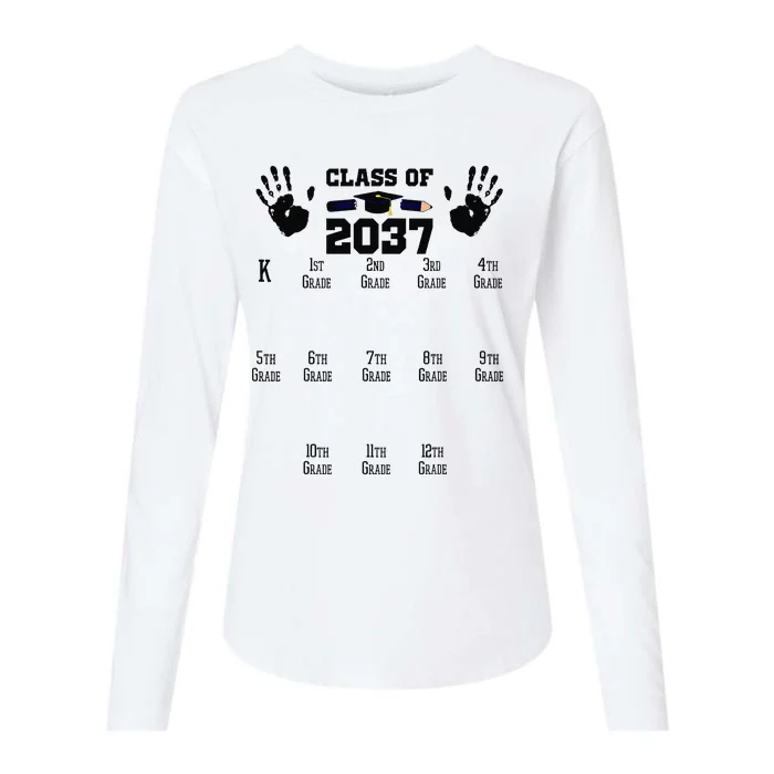 Class Of 2037 Grow With Me Handprint Prek 12th Grade Gift Womens Cotton Relaxed Long Sleeve T-Shirt