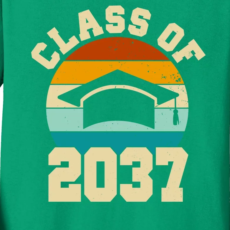 Class Of 2037 Kindergarten Graduation Retro Kids Long Sleeve Shirt