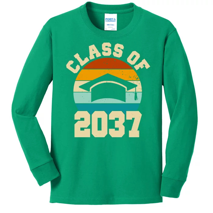 Class Of 2037 Kindergarten Graduation Retro Kids Long Sleeve Shirt