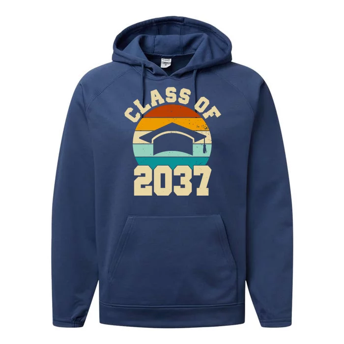 Class Of 2037 Kindergarten Graduation Retro Performance Fleece Hoodie