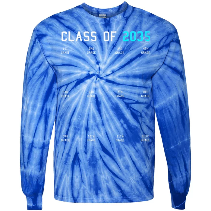 Class Of 2035 Grow With Me Graduation First Day Handprints Tie-Dye Long Sleeve Shirt