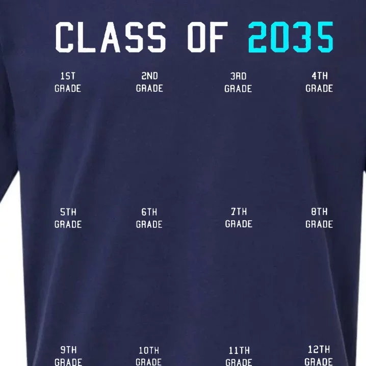 Class Of 2035 Grow With Me Graduation First Day Handprints Sueded Cloud Jersey T-Shirt