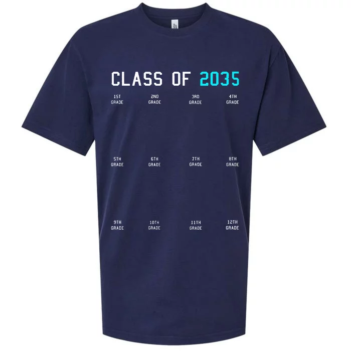 Class Of 2035 Grow With Me Graduation First Day Handprints Sueded Cloud Jersey T-Shirt