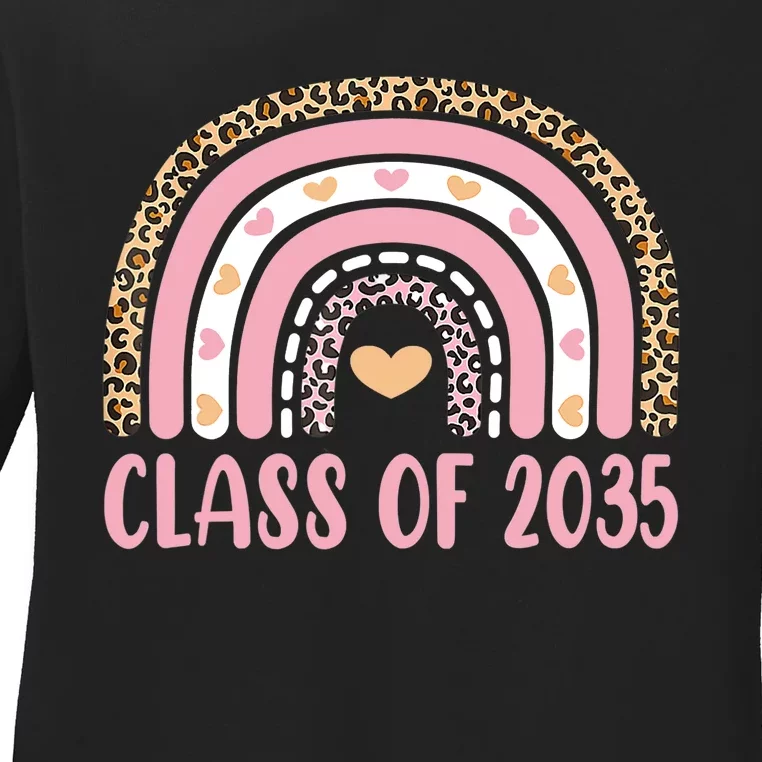 Class Of 2035 Rainbow Leopard Pre-k Grow with Me Graduation Ladies Long Sleeve Shirt