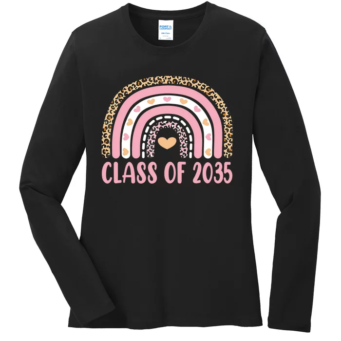 Class Of 2035 Rainbow Leopard Pre-k Grow with Me Graduation Ladies Long Sleeve Shirt