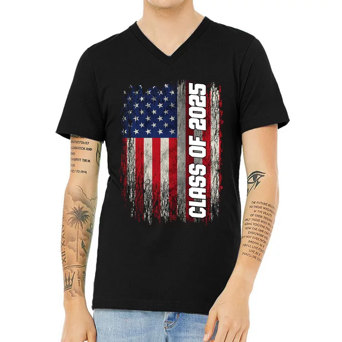 Class Of 2025 Funny Senior 2025 Usa American Flag V-Neck T-Shirt