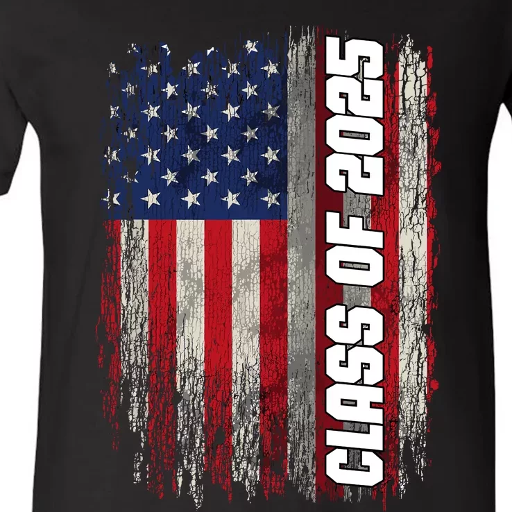 Class Of 2025 Funny Senior 2025 Usa American Flag V-Neck T-Shirt