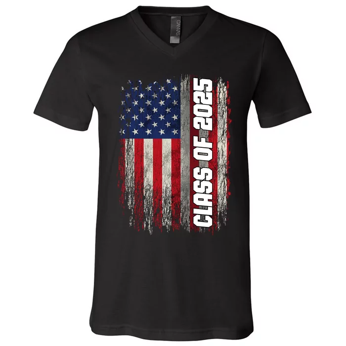 Class Of 2025 Funny Senior 2025 Usa American Flag V-Neck T-Shirt