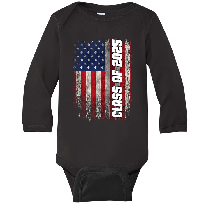 Class Of 2025 Funny Senior 2025 Usa American Flag Baby Long Sleeve Bodysuit