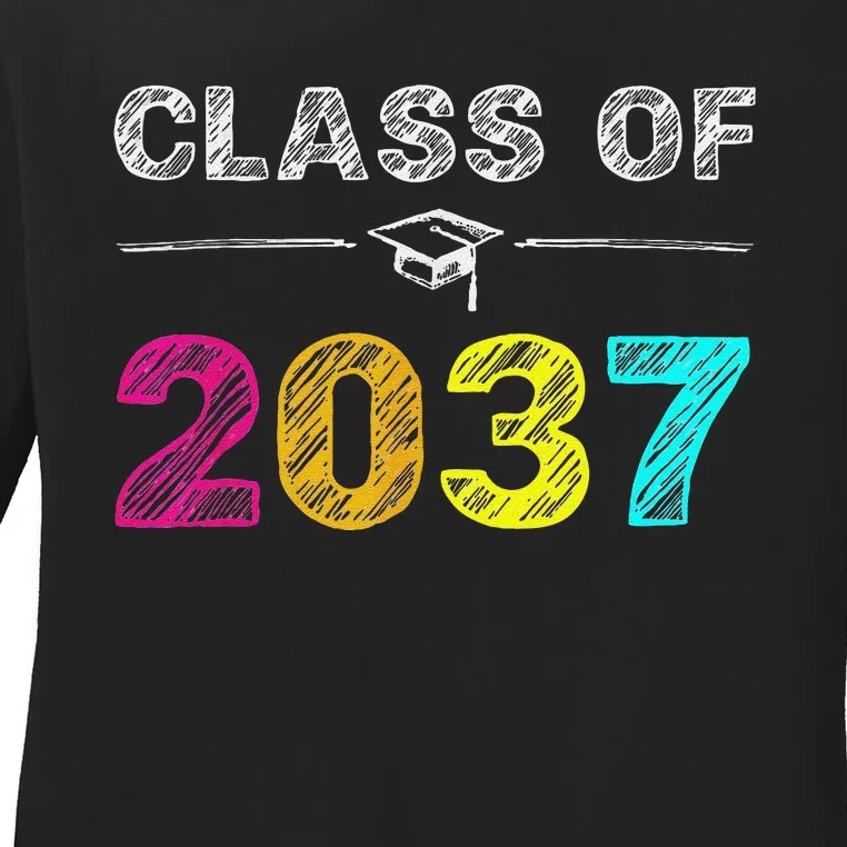 Class Of 2037 Grow With Me First Day Of School Graduation Ladies Long Sleeve Shirt