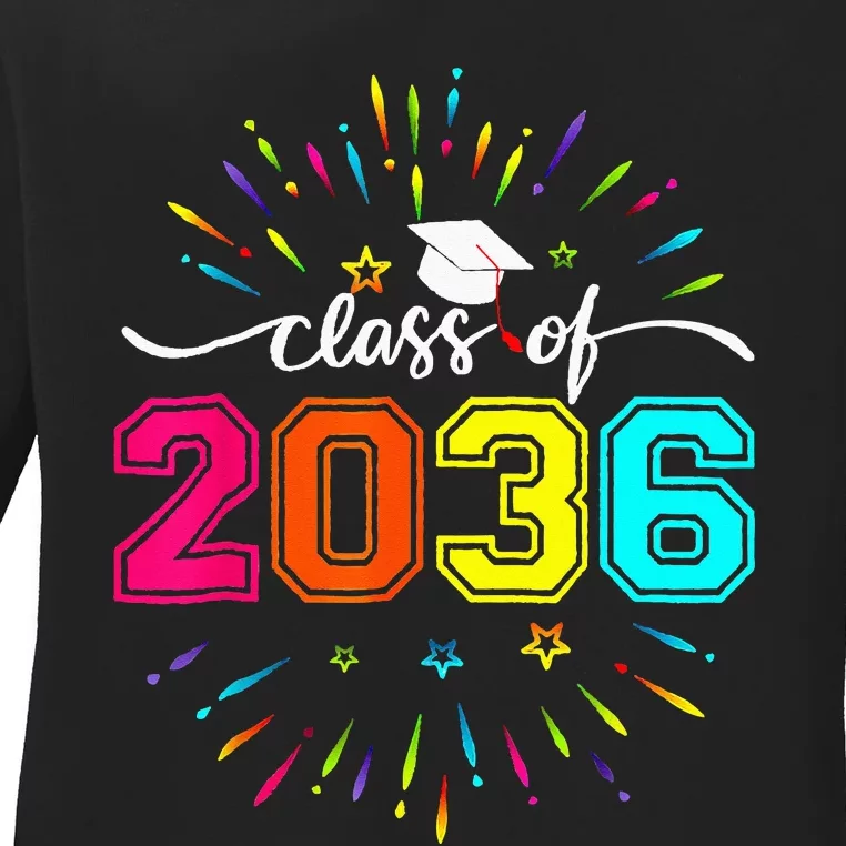 Class Of 2036 First Day Kindergarten Grow With Me Ladies Long Sleeve Shirt