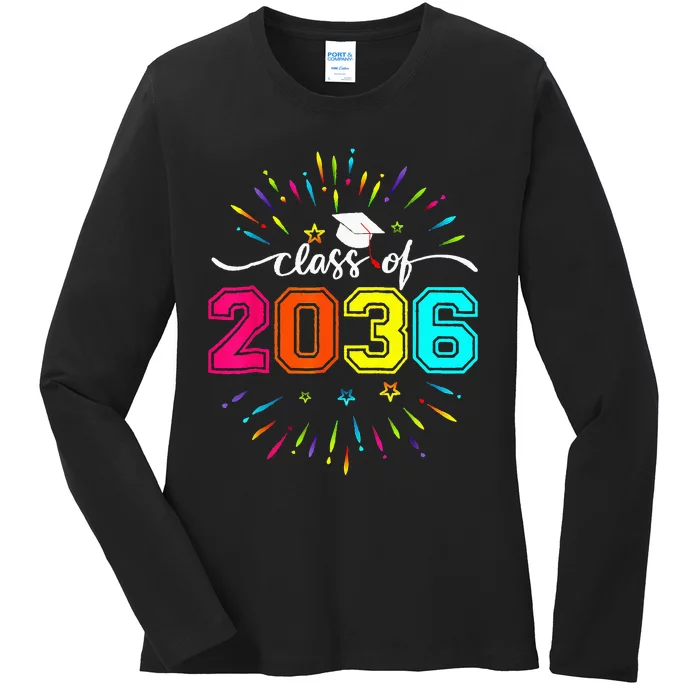 Class Of 2036 First Day Kindergarten Grow With Me Ladies Long Sleeve Shirt