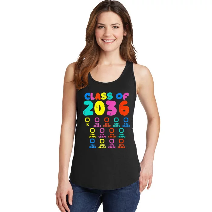 Class Of 2036 Colorful Grow With Me Checklist Graduation Ladies Essential Tank