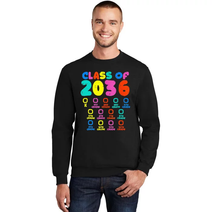 Class Of 2036 Colorful Grow With Me Checklist Graduation Tall Sweatshirt