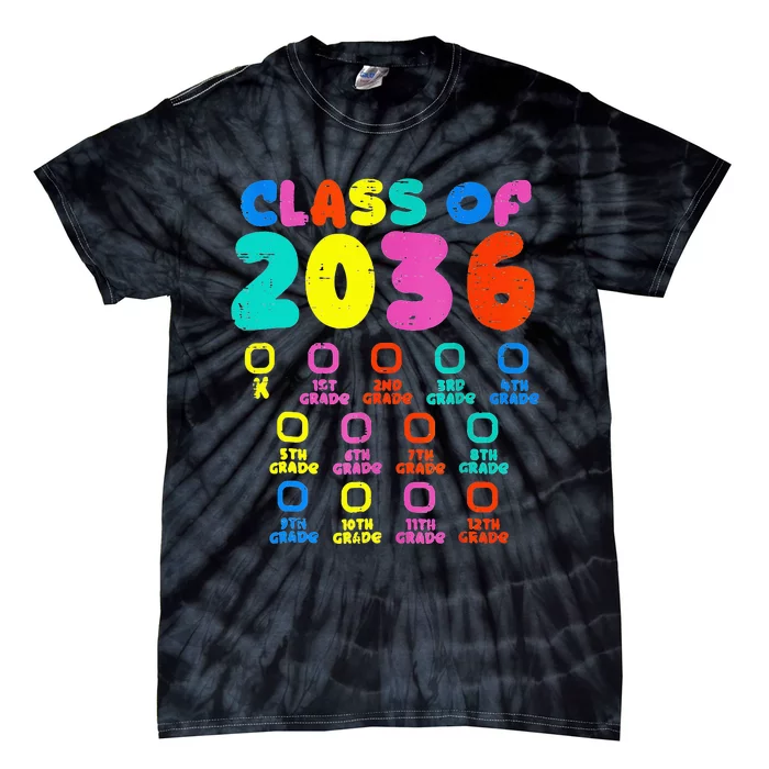 Class Of 2036 Colorful Grow With Me Checklist Graduation Tie-Dye T-Shirt