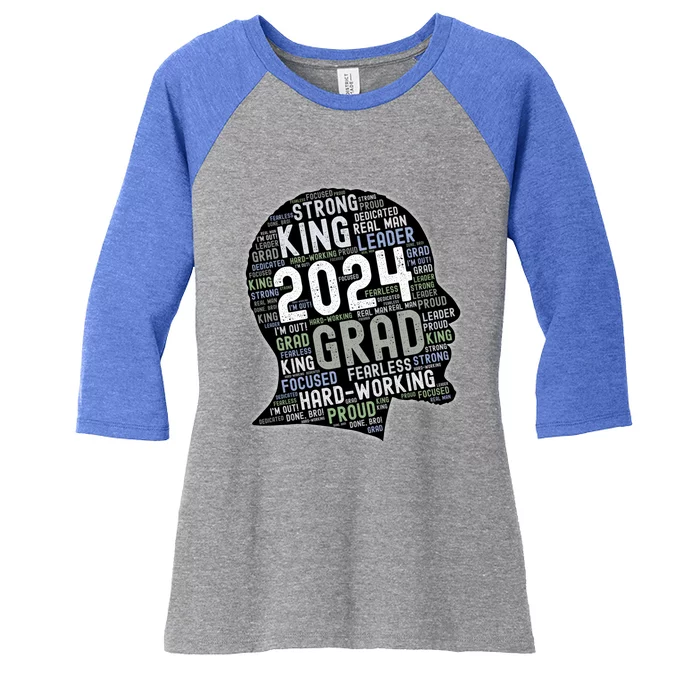 Class Of 2024 Senior African American Black / Gift Women's Tri-Blend 3/4-Sleeve Raglan Shirt