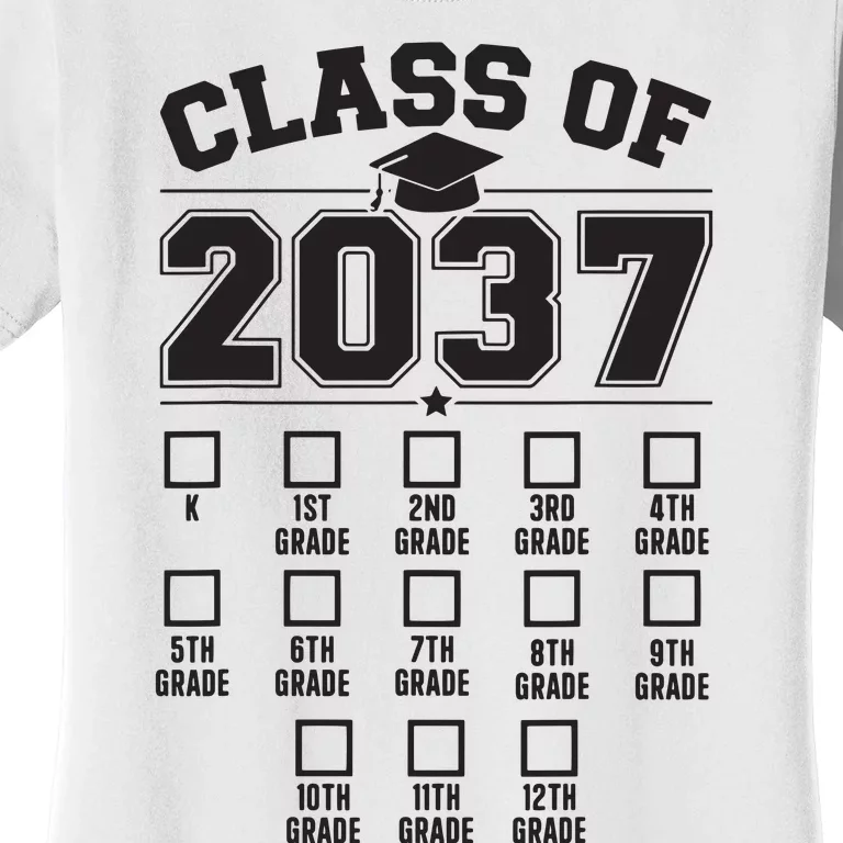 Class Of 2037 Grow With Me Checklist Kindergarten 12th Grade Women's T-Shirt