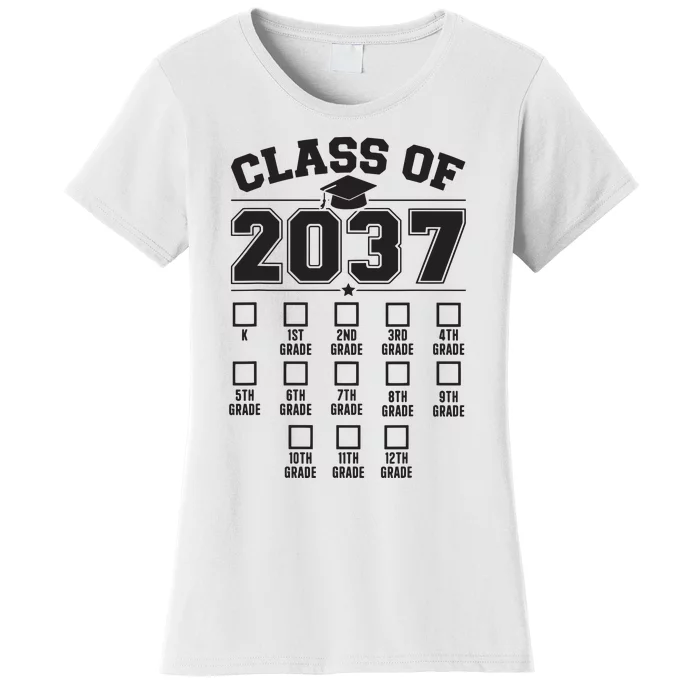 Class Of 2037 Grow With Me Checklist Kindergarten 12th Grade Women's T-Shirt