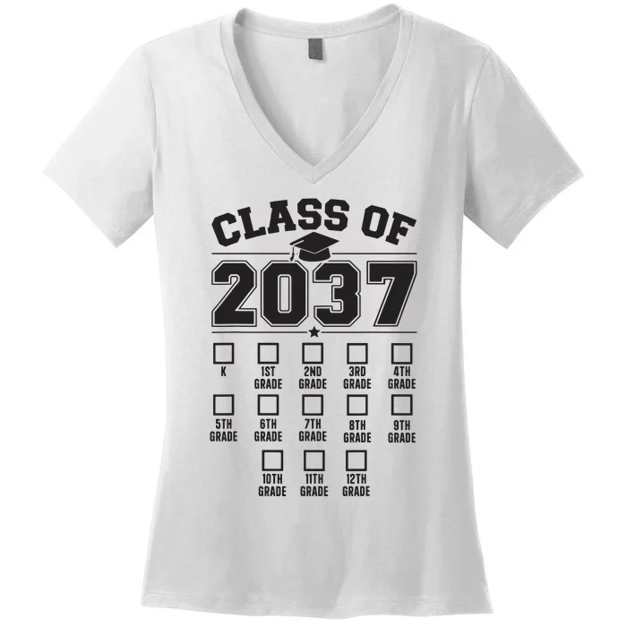 Class Of 2037 Grow With Me Checklist Kindergarten 12th Grade Women's V-Neck T-Shirt