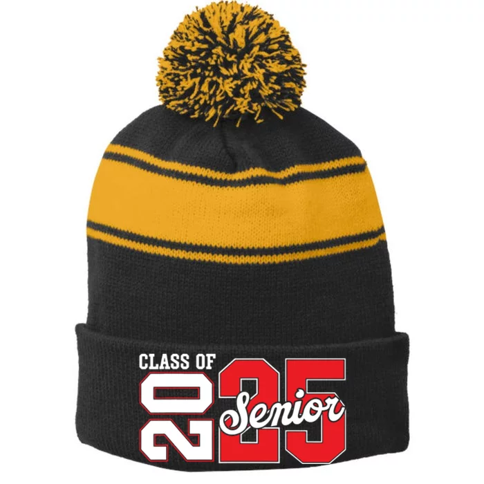 Class Of 2025 Senior 2025 Back To School 2025 Graduation Stripe Pom Pom Beanie