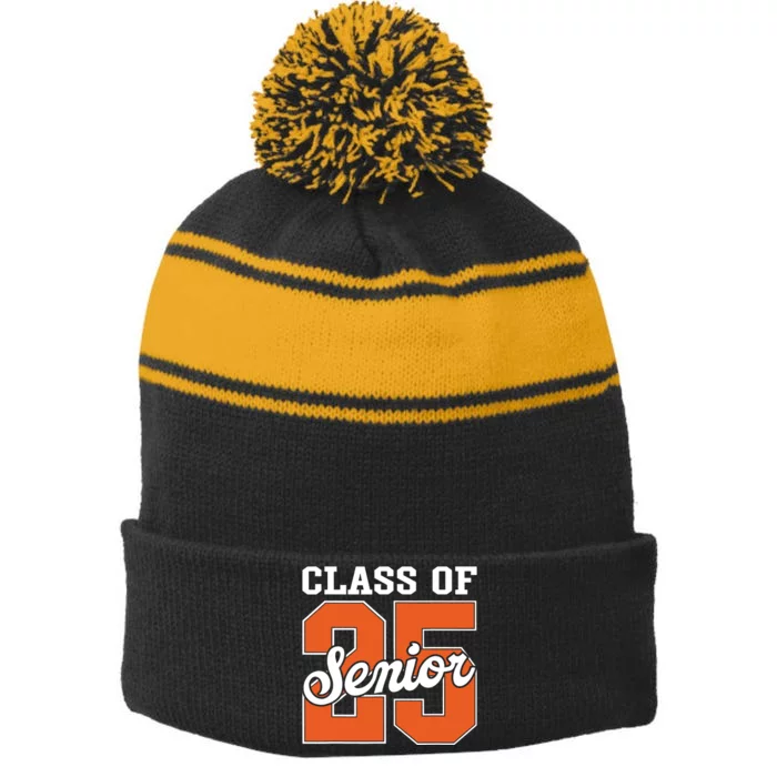 Class Of 2025 Senior 2025 Graduate Back To School 2025 Stripe Pom Pom Beanie