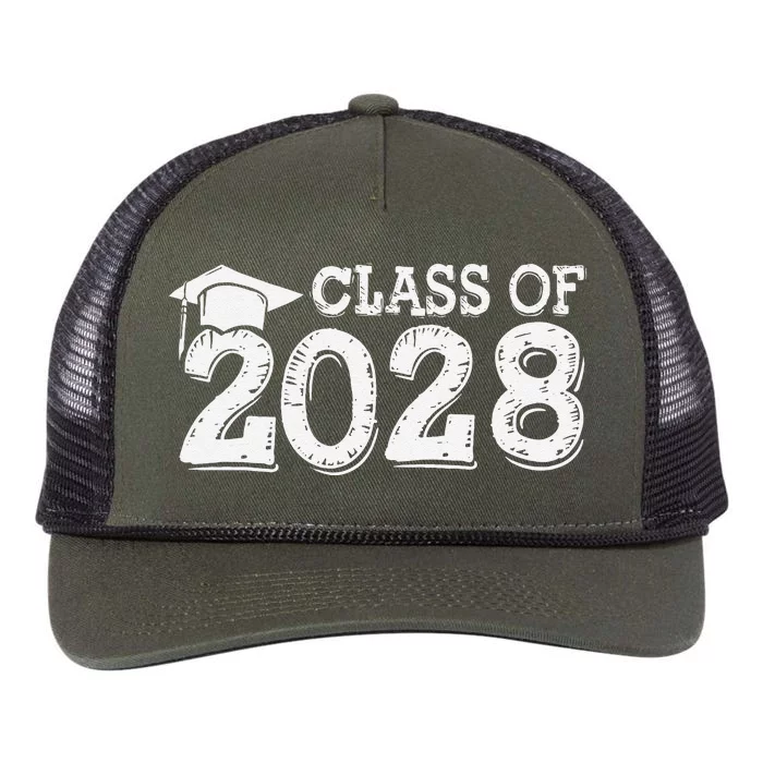 Class Of 2028 Grow With Me Handprints Space On Back Retro Rope Trucker Hat Cap