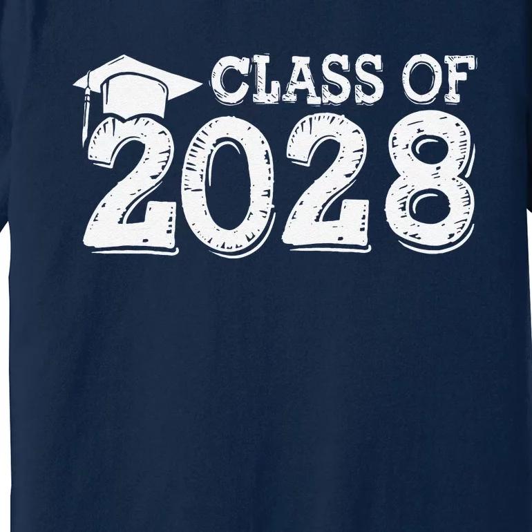 Class Of 2028 Grow With Me Handprints Space On Back Premium T-Shirt