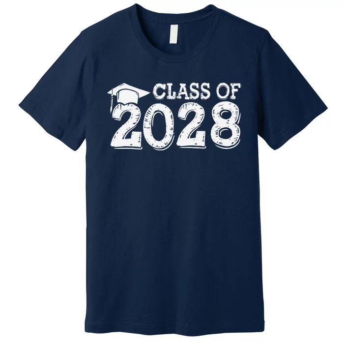 Class Of 2028 Grow With Me Handprints Space On Back Premium T-Shirt