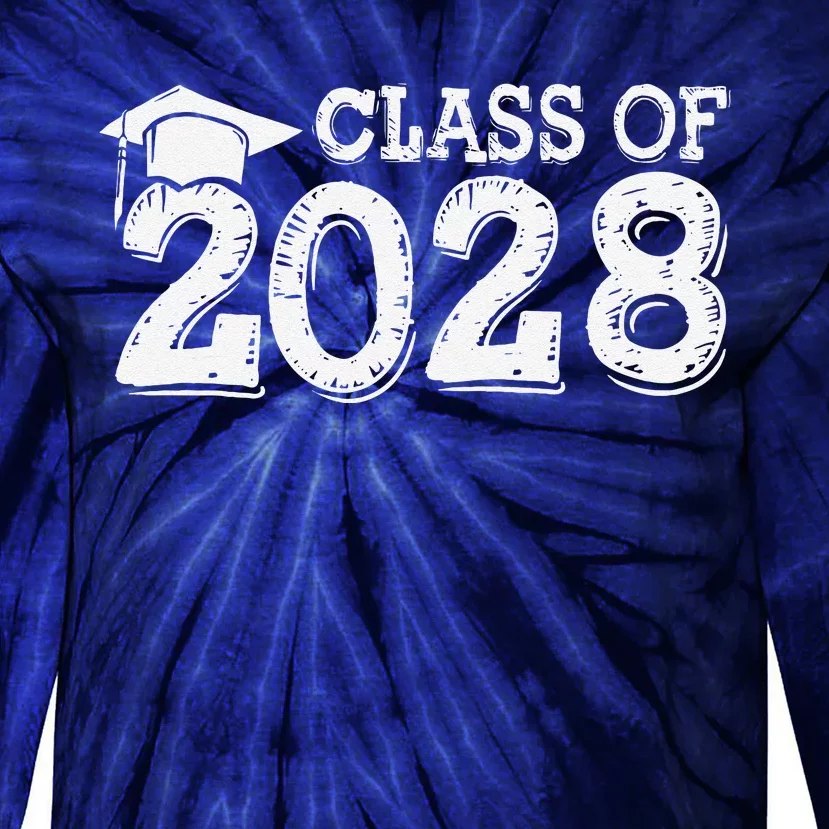 Class Of 2028 Grow With Me Handprints Space On Back Tie-Dye Long Sleeve Shirt