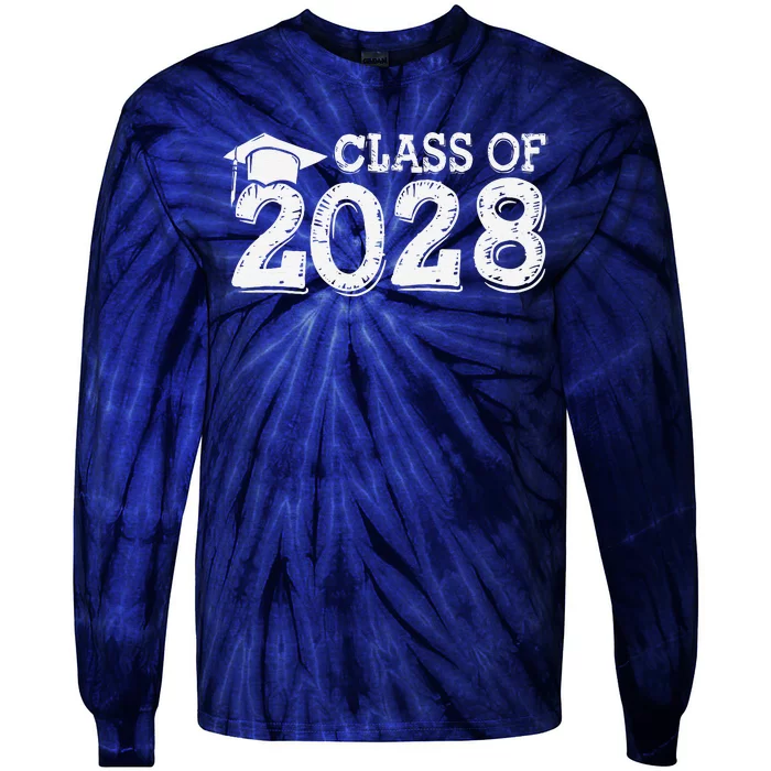 Class Of 2028 Grow With Me Handprints Space On Back Tie-Dye Long Sleeve Shirt