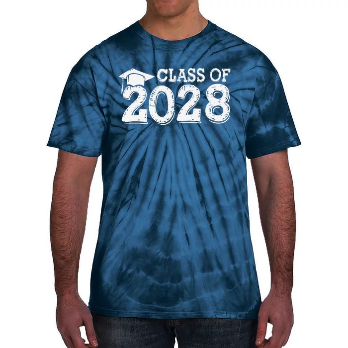 Class Of 2028 Grow With Me Handprints Space On Back Tie-Dye T-Shirt