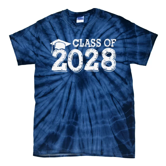 Class Of 2028 Grow With Me Handprints Space On Back Tie-Dye T-Shirt