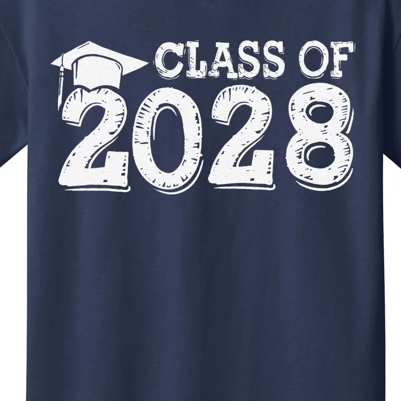 Class Of 2028 Grow With Me Handprints Space On Back Kids T-Shirt